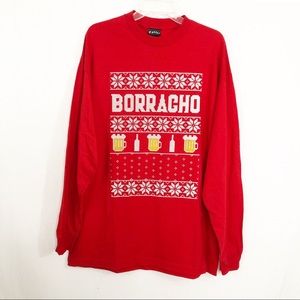 Cartel Ink Spanish Borracho Drunken Christmas Holiday Long Sleeve Shirt, Size XL